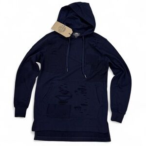 NEW distressed long line hoodie sweatshirt by Bleecker and Mercer